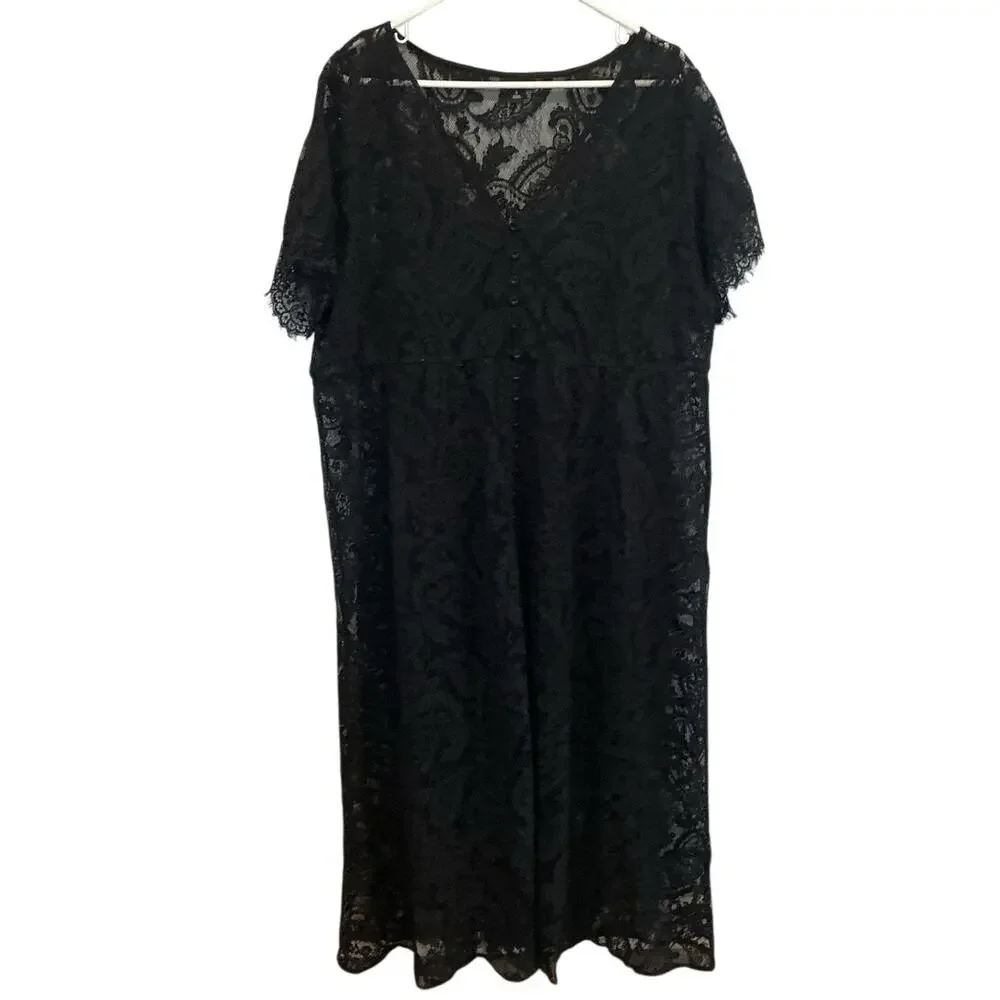 Torrid Womens Button Front Maxi Dress Black Lace Goth Vampire Whimsigoth 3X 3 - Picture 4 of 9